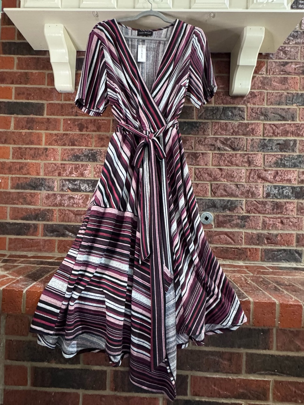 NWT Lane Bryant Striped Wrap Midi Dress in Burgundy, Black & White